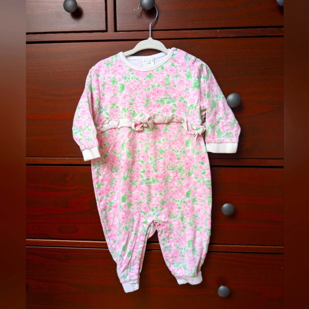 Vintage Good News romper pink green floral sz 24 mo